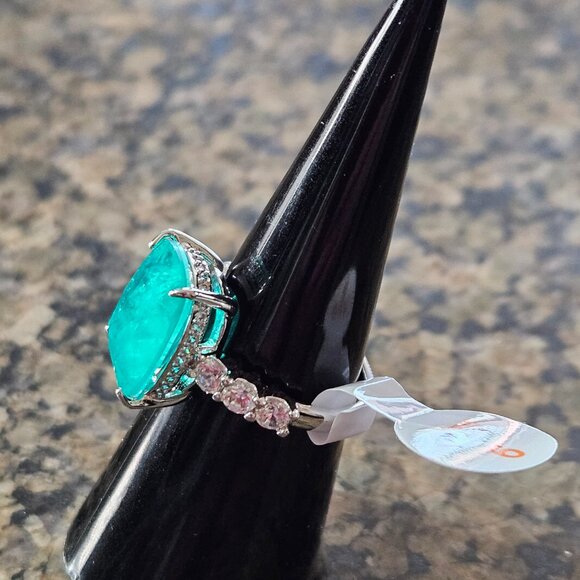 Bomb Party RG42266 "Ice And Glam" Emerald Fused with Genuine Quartz Sz 6 - Picture 4 of 5